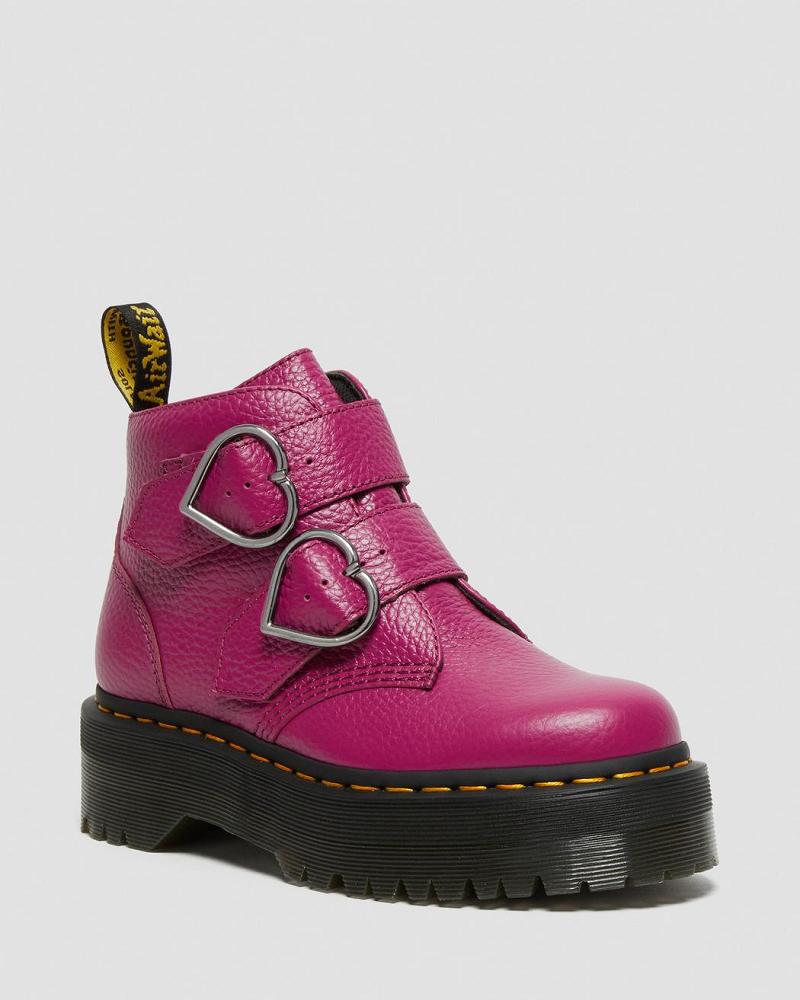 Dr Martens Devon Heart Leren Platform Laarzen Dames Roze | NL 546DFM